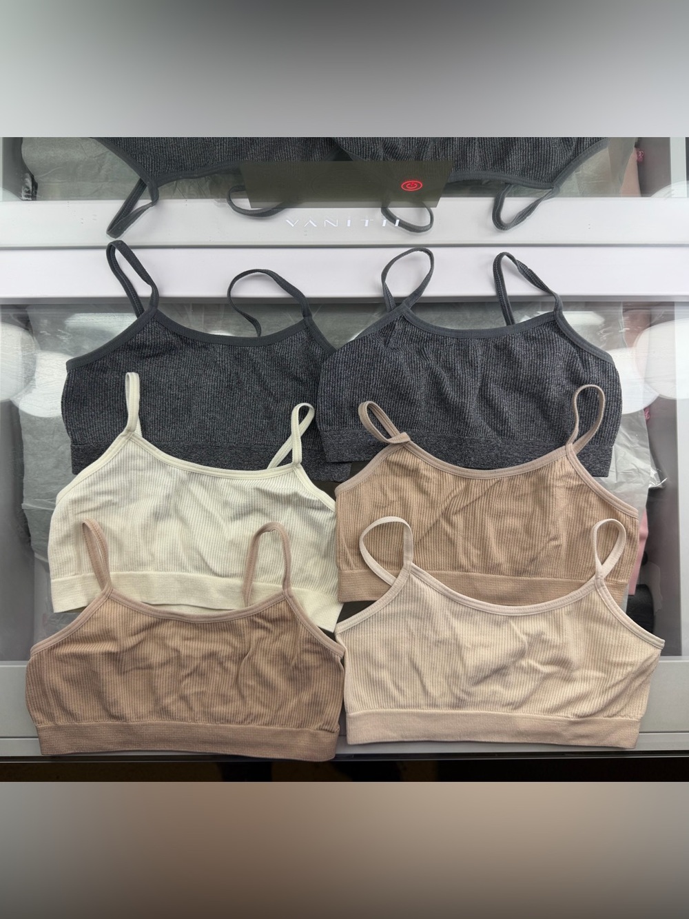 Rene Rofe Ribbed Seamless Bralette Set - Black, Cream, Taupe, Brown